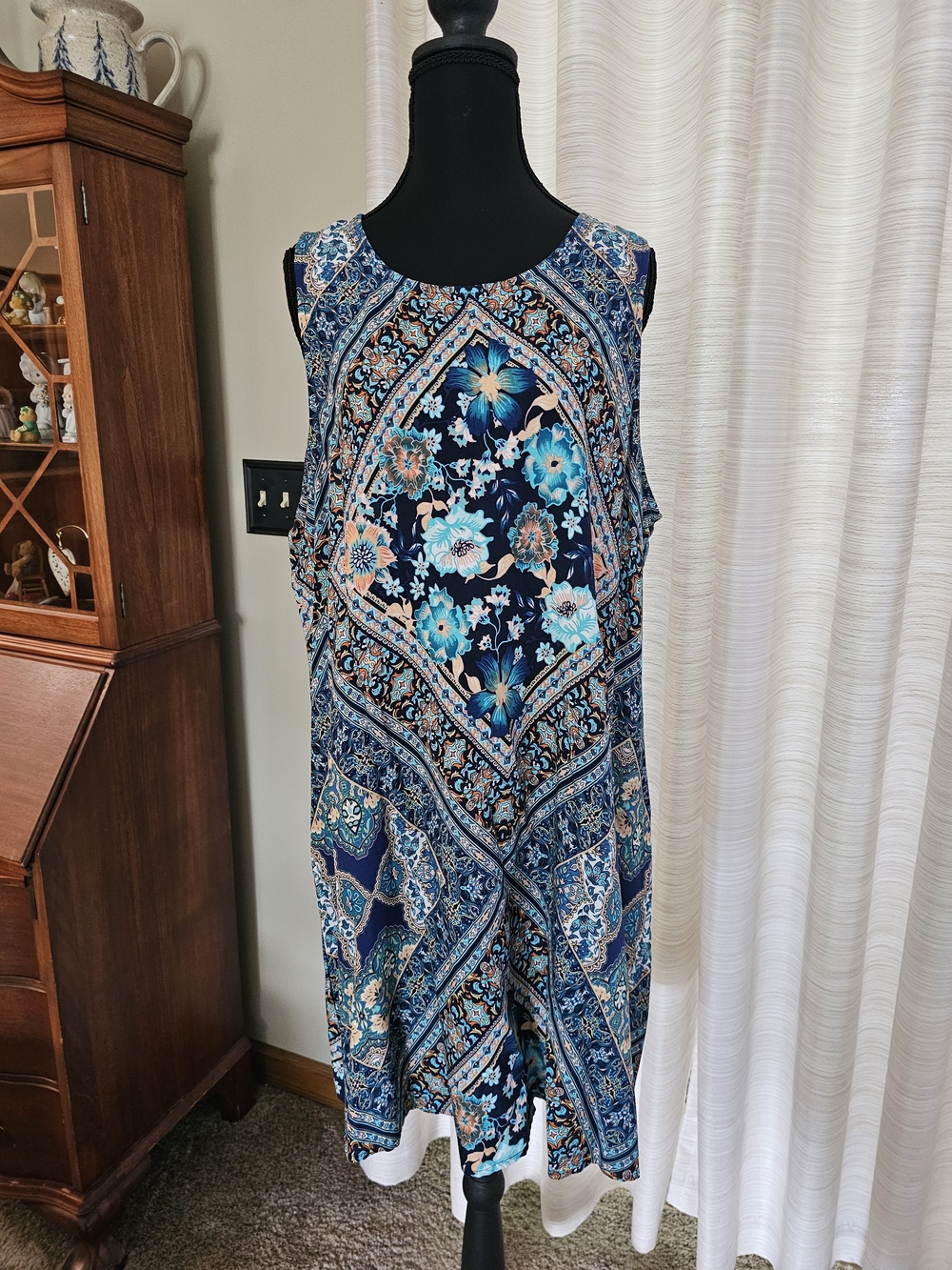 Maurices Navy and Teal Floral Sleeveless Midi Dress